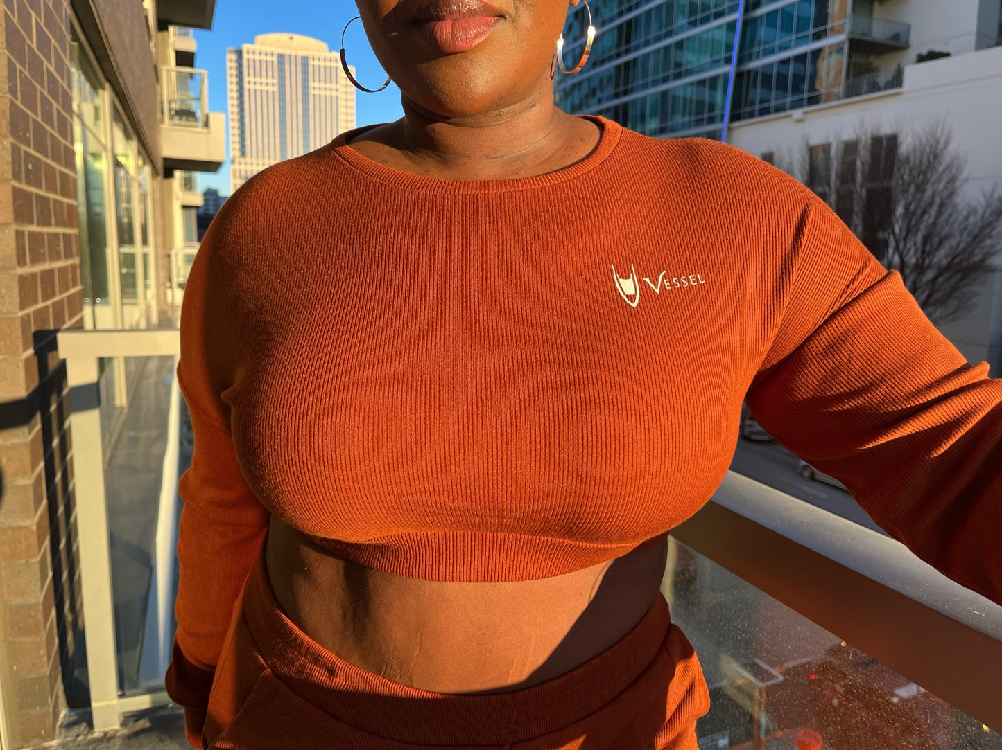 Neutral Long Sleeve Ribbed Crop Top